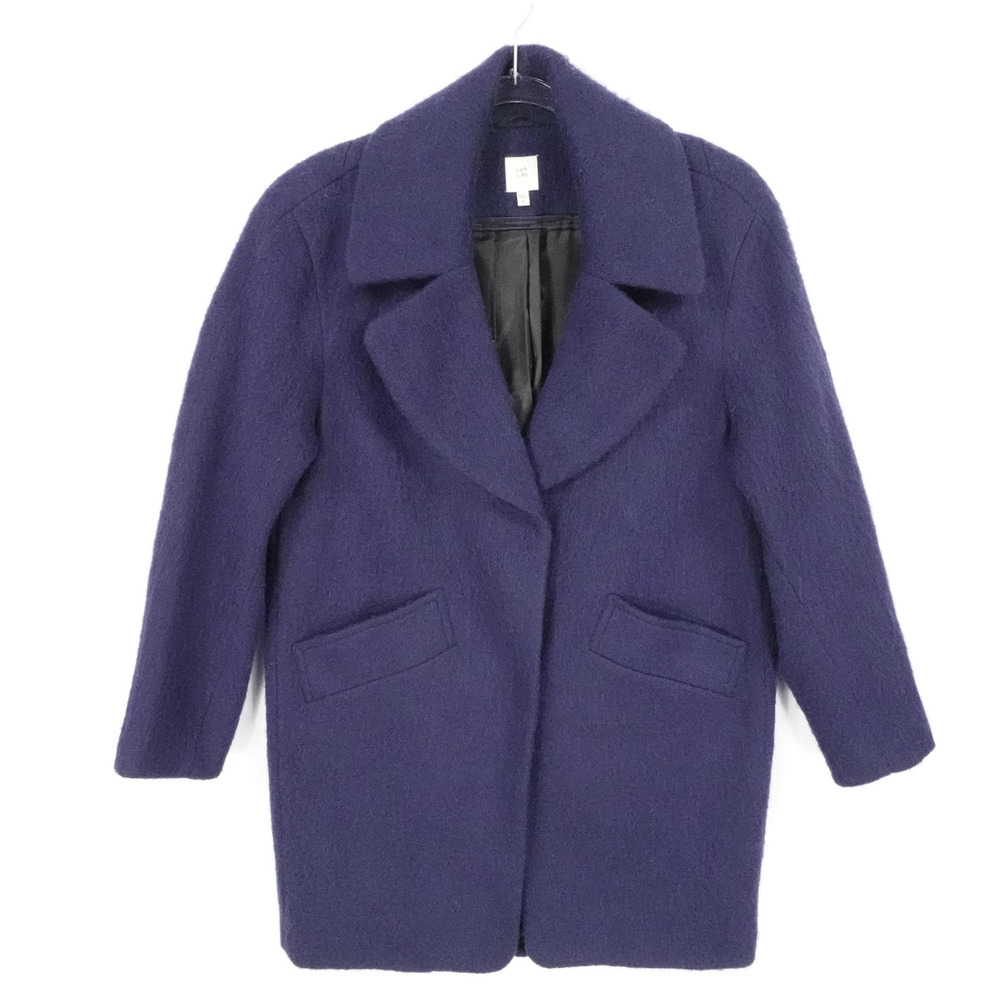 Lark & Ro‎ Coat Womens Medium Navy Blue Wool Blend Long Classic Button Pockets